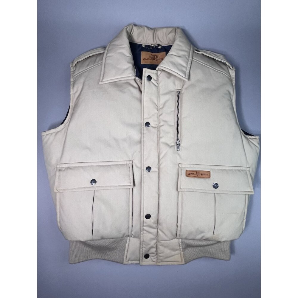 Black Sheep Mens Sleeveless Down Puffer Vest w Snaps Size XL Khaki Tan Vintage
